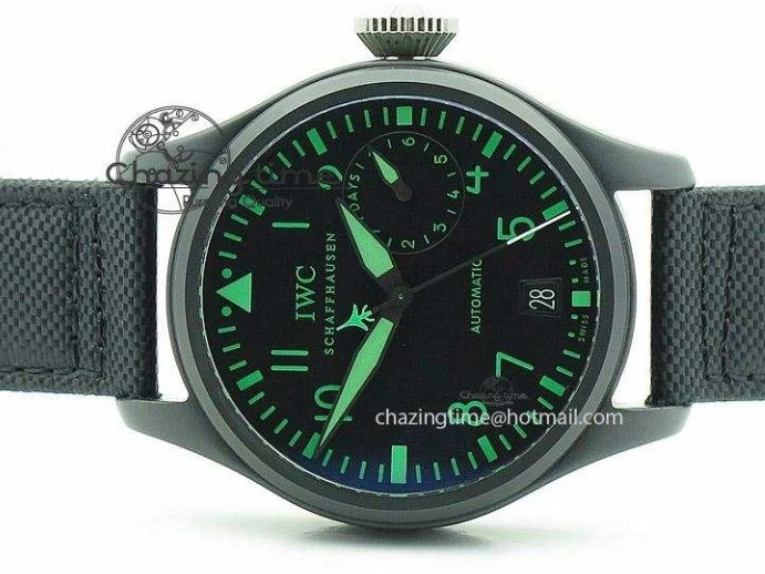 MIROTIME 0107 Durable Big Pilot 5019 Ceramic Case Black Dial Green Markers Asian 23J 7396